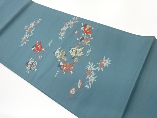 JAPANESE KIMONO / FUKURO OBI / CHIKUZEN HAKATA / WOVEN CHILDEREN & FLOWER 